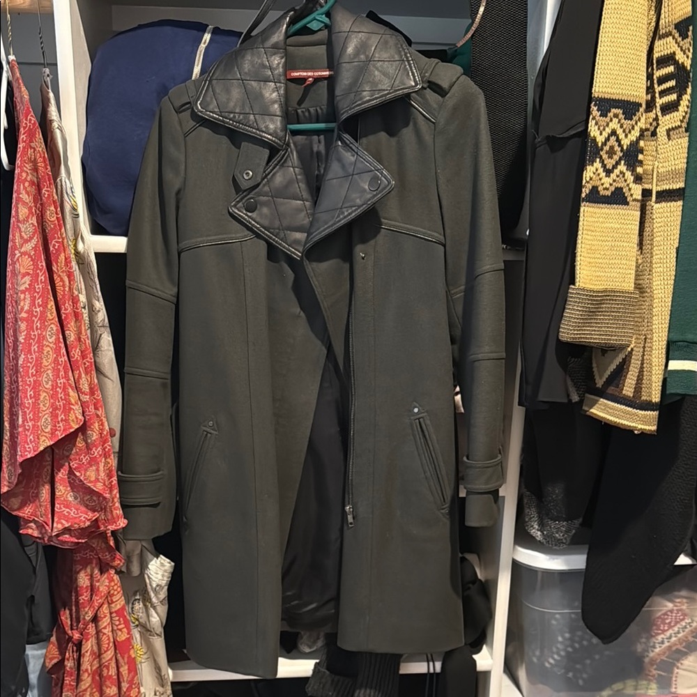 Comptoir Des Cotonniers Green Leather Jacket